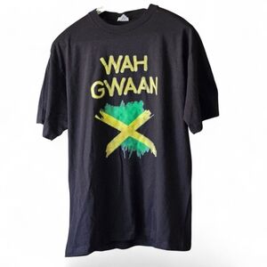 TeeStyled Classic Heavyweight Black Graphic XL T-Shirt Jamaican Flag Mah Gwaan
